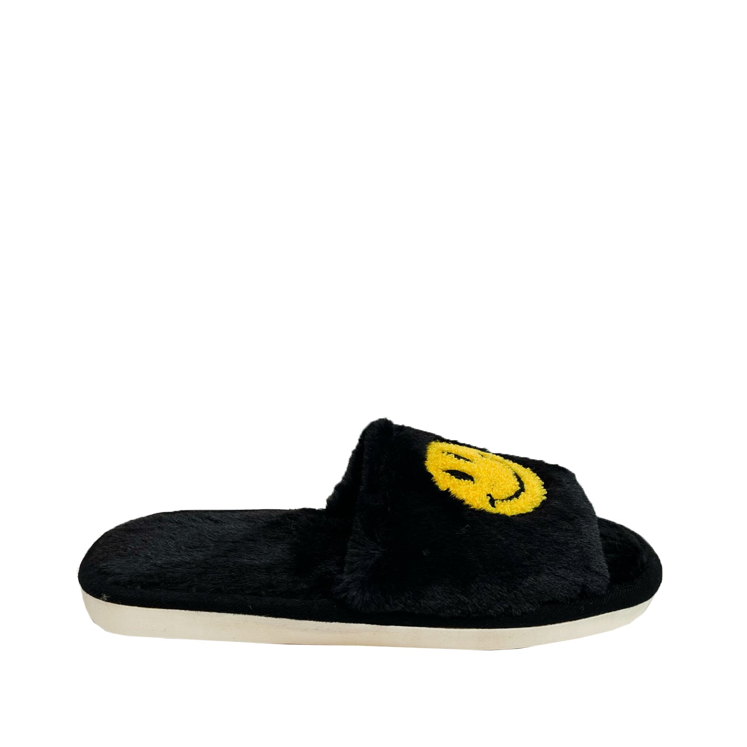 Black fluffy discount open toe slippers