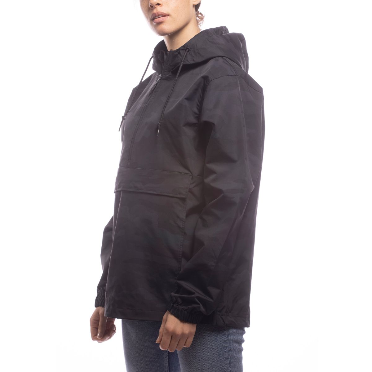 Made For The People Anorak Upcycled Rain Jacket in Black Camo Women's Jackets Made For The People