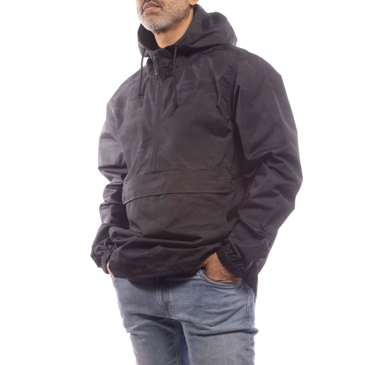 Made For The People Anorak Upcycled Rain Jacket in Black Camo Women's Jackets Made For The People