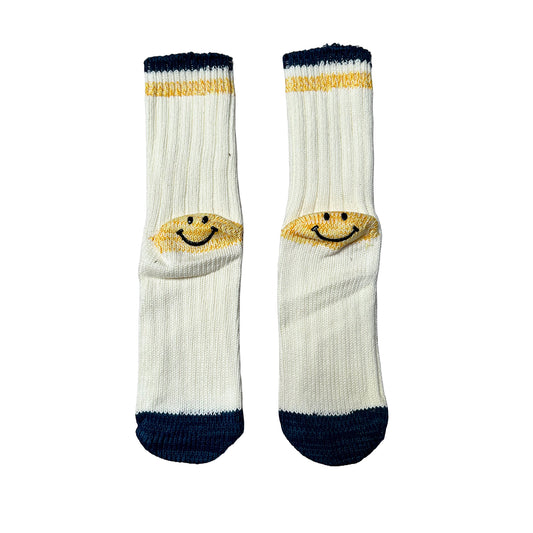 FLOOF Women's Retro Smile Sock in White/Navy