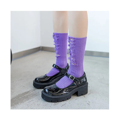 FLOOF Women's Distressed Socks in Purple